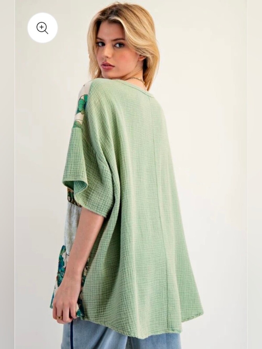 NEW!!! Easel Floral Patchwork Peasant Top in Green, Sz Large, NWT - Picture 5 of 5